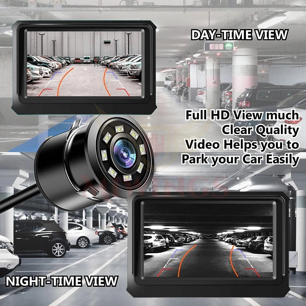 Black abs plastic car rear view backup camera with 170-degree wide angle HD CMOS for auto parking assistance and night vision, all-weather waterproof design