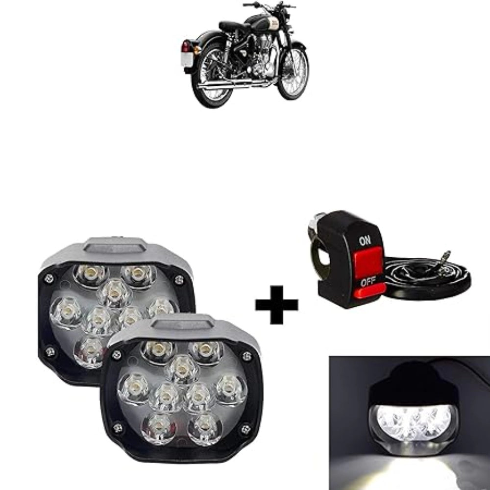 Black plastic Shilon 9 LED waterproof bike switches (set of 2). Clear beam pattern for high/low beam, easy plug-and-play design. Die-cast aluminum construction, ideal for off-road driving