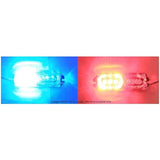 Red and blue plastic police strobe light for bike, high glow flasher and strobe functions, easy installation on rear end of vehicle