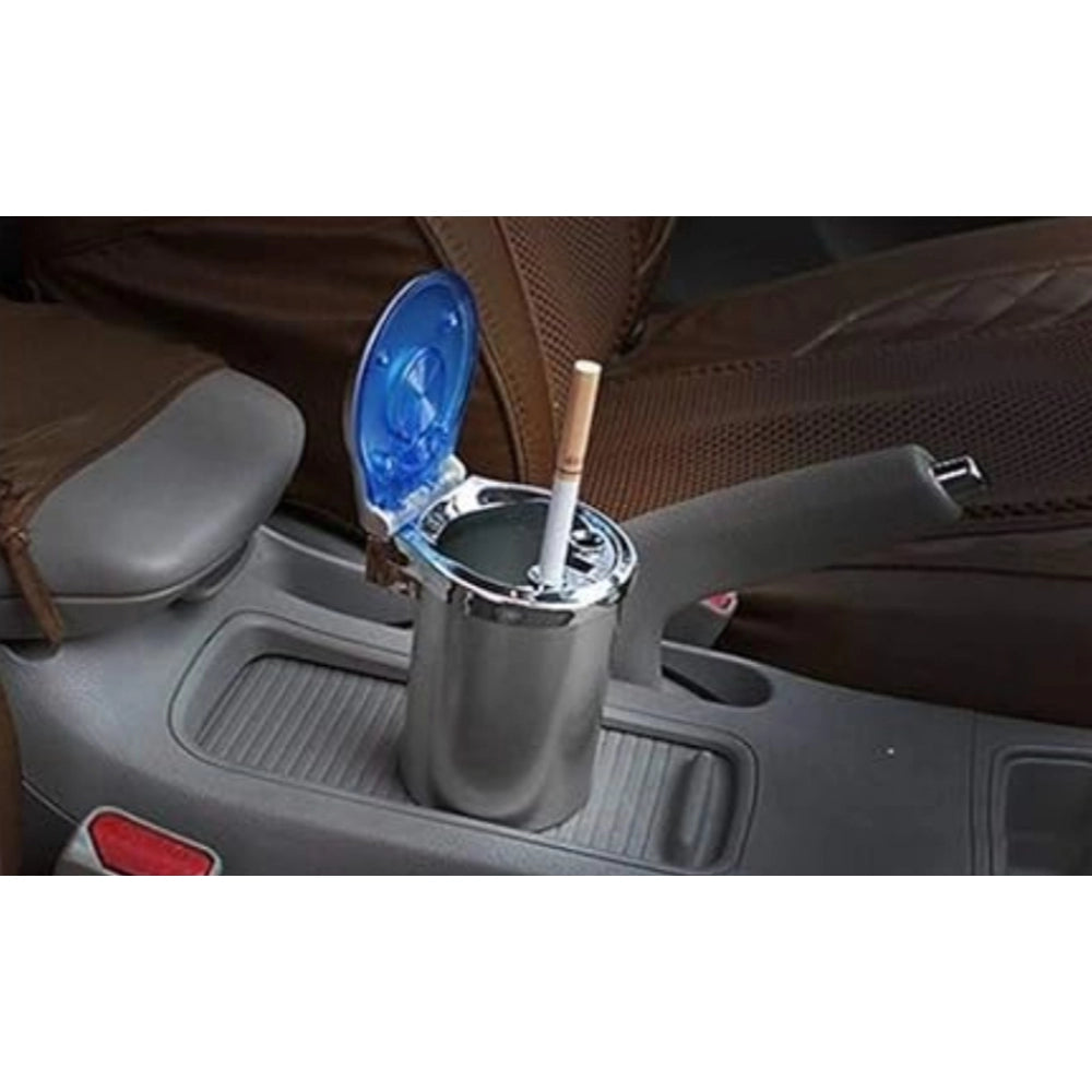 Multicolor ABS plastic car ash tray with LED light, extinguishes cigarettes safely & elegantly fits cup holder