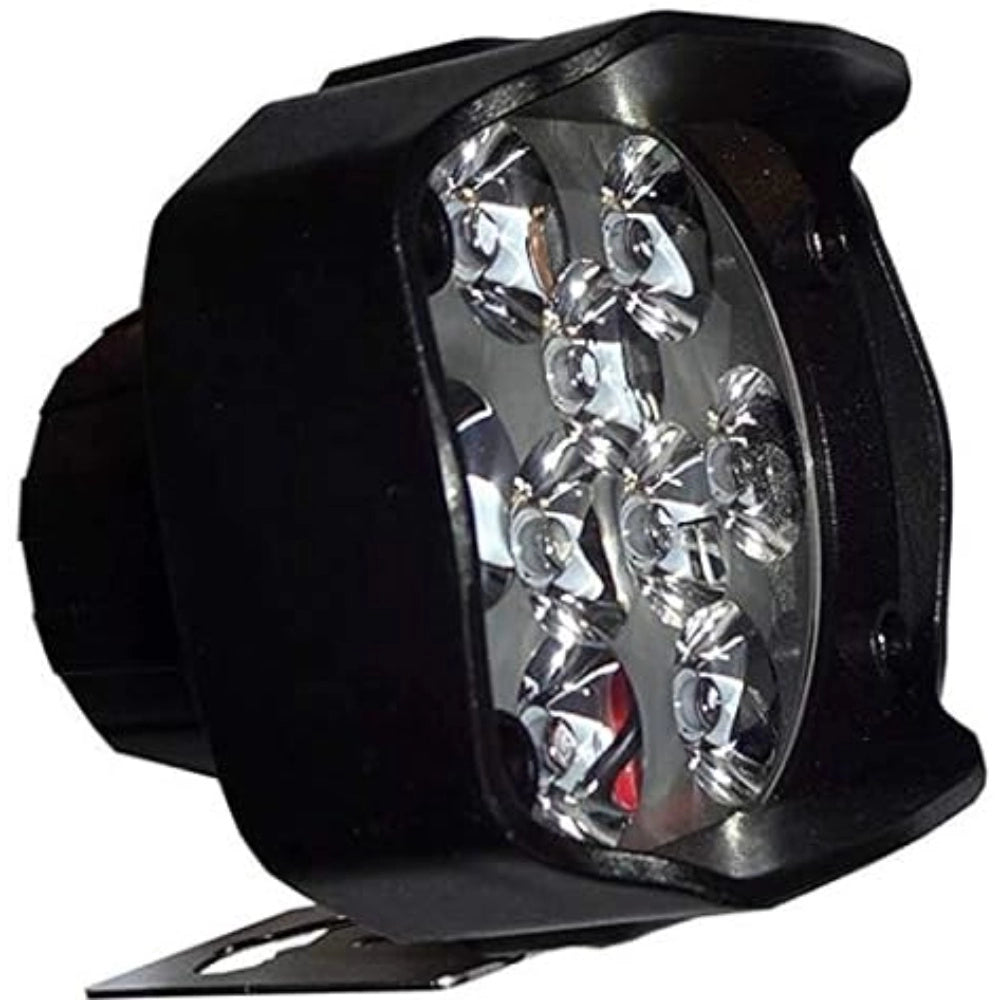 Black plastic Shilon 9 LED waterproof bike switch set, providing clear beam patterns for vehicles. Compact design with plug-and-play functionality, featuring die-cast aluminum construction. Ideal for nighttime driving and off-road adventures