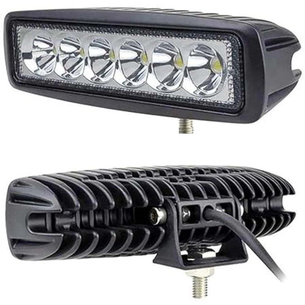 Black plastic 6-LED straight fog lights projector lens for improved visibility during low-light or nighttime driving, featuring changeable light modes and easy on/off function