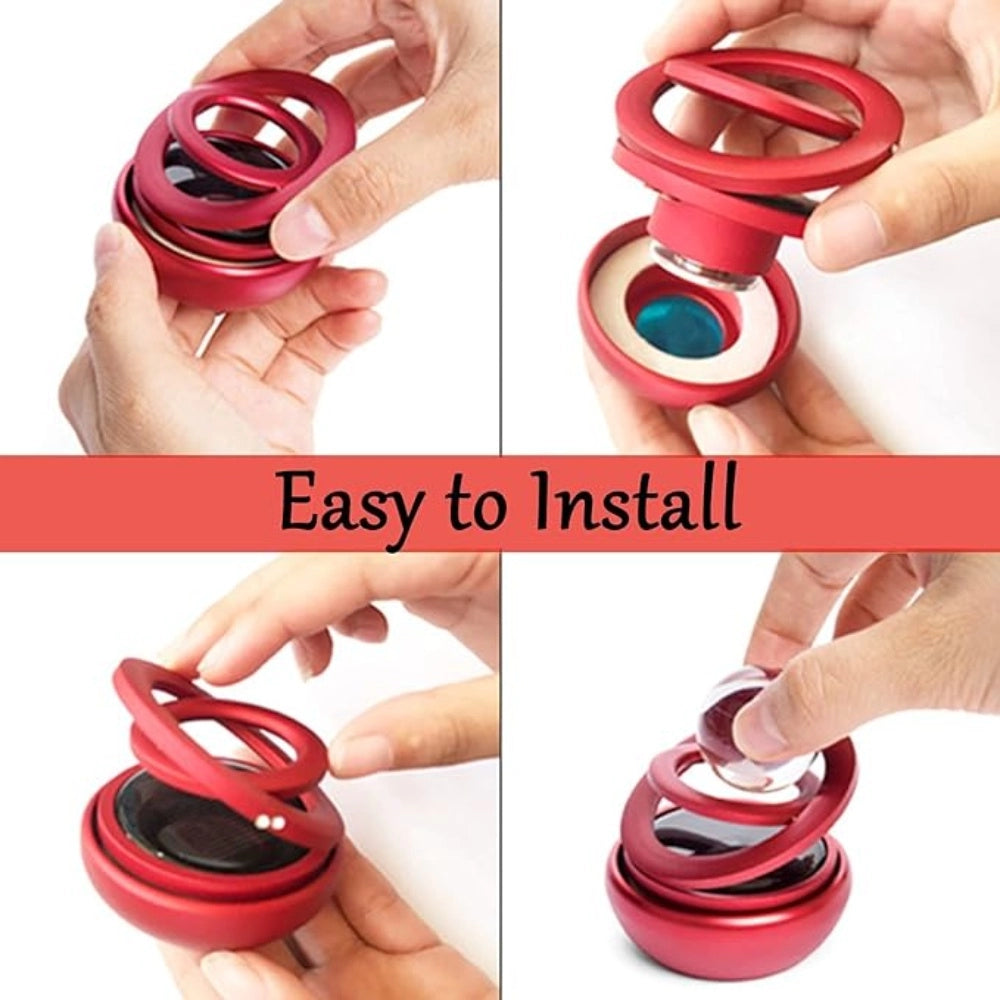 Peach zinc solar powered rotating design organic fragrance air freshener perfume, 360 degree diffuser with perfume tablets for car interior