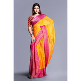 Yellow viscose rayon printed saree with unstitched blouse, vibrant Indian women's fashion accessory