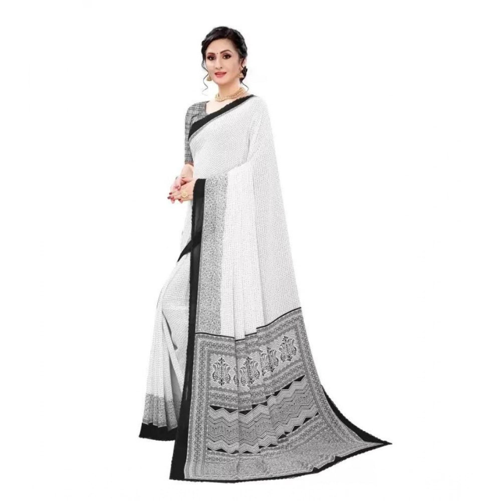 Black georgette printed saree with unstitched blouse for women, vibrant color and elegant pattern on display