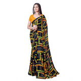 Women's Georgette Printed Saree With Unstitched Blouse (Yellow) - GillKart