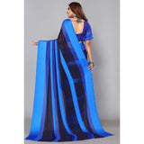 Skyblue satin patta printed saree with unstitched blouse, vibrant Indian traditional wear for women