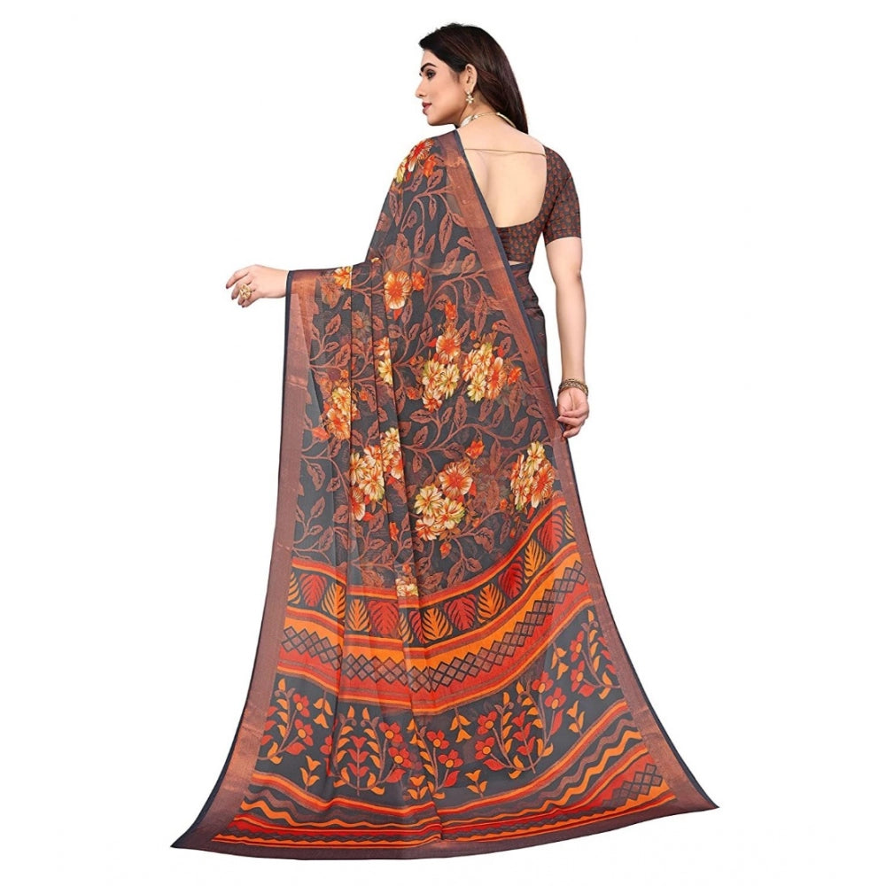 Women's Viscose Rayon Printed Saree With Unstitched Blouse (Grey) - GillKart