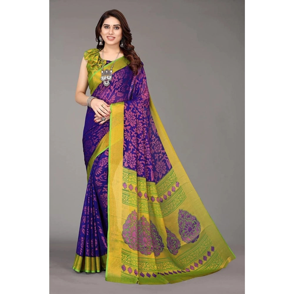 Blue viscose rayon printed saree with unstitched blouse, vibrant Indian women's fashion accessory