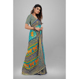 Women's Viscose Rayon Printed Saree With Unstitched Blouse (Sky Blue) - GillKart
