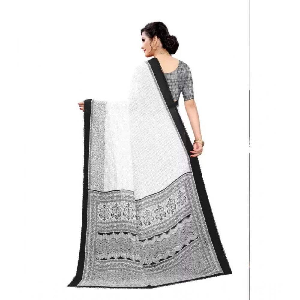 Black georgette printed saree with unstitched blouse for women
