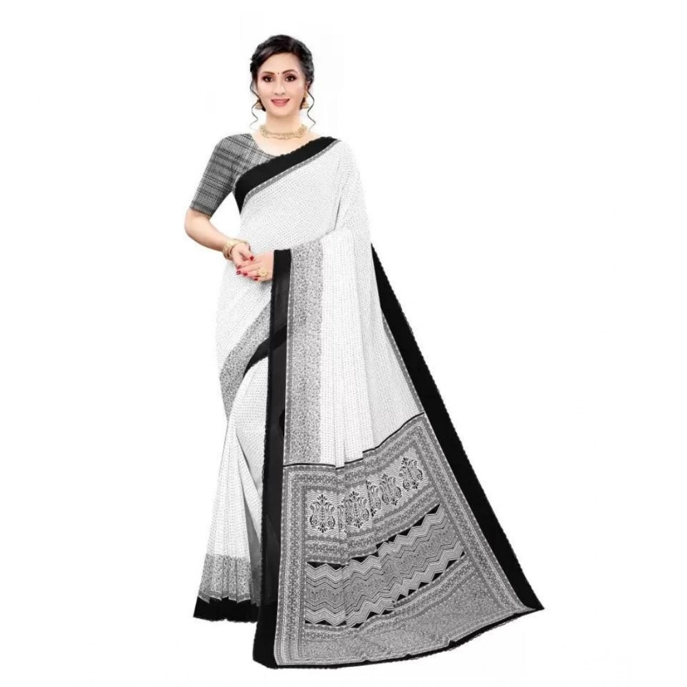 Black georgette printed saree with unstitched blouse - vibrant Indian women's fashion accessory