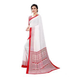 Red georgette printed saree with unstitched blouse, women's traditional Indian wear