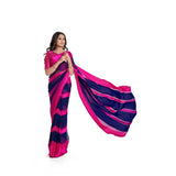Pink satin patta printed saree with unstitched blouse for women, vibrant Indian fashion accessory