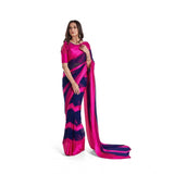Pink satin patta printed saree with unstitched blouse