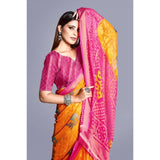 Women's Viscose Rayon Printed Saree With Unstitched Blouse (Yellow) - GillKart
