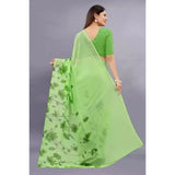 Green georgette printed saree with unstitched blouse for women