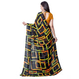 Women's Georgette Printed Saree With Unstitched Blouse (Yellow) - GillKart