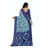 Blue georgette printed saree with unstitched blouse for women, vibrant design on display