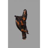 Orange satin patta printed saree with unstitched blouse, vibrant traditional Indian wear for women
