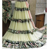 Cream satin patta printed saree with unstitched blouse, vibrant Indian attire for women on display