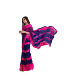 Pink satin patta printed saree with unstitched blouse, women's traditional Indian wear for festive occasions