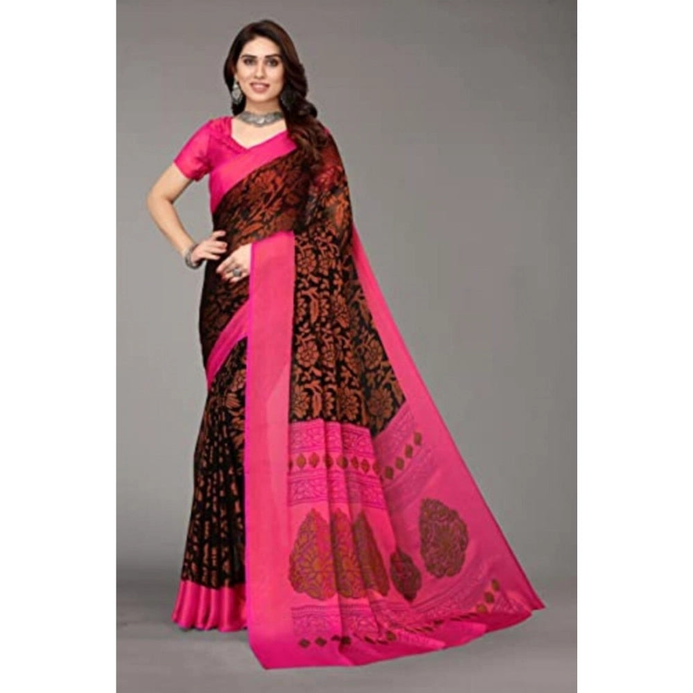 Black viscose rayon printed saree with unstitched blouse, vibrant pattern for women's fashion