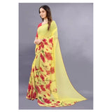 Women's Georgette Printed Saree With Unstitched Blouse (Yellow) - GillKart