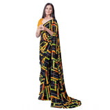 Women's Georgette Printed Saree With Unstitched Blouse (Yellow) - GillKart