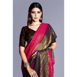 Pink viscose rayon printed saree with unstitched blouse, vibrant floral pattern