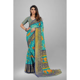 Women's Viscose Rayon Printed Saree With Unstitched Blouse (Sky Blue) - GillKart