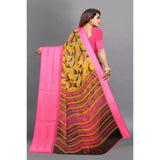 Pink satin patta printed saree with unstitched blouse