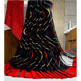 Red satin patta printed saree with unstitched blouse - vibrant Indian women's fashion accessory