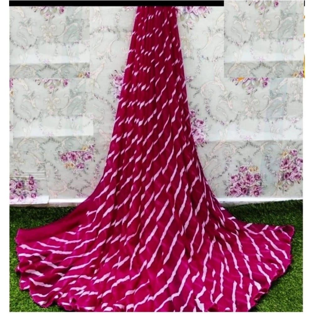 Pink georgette printed saree with unstitched blouse, vibrant design for women's traditional wear