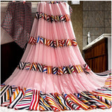 Pink satin patta printed saree with unstitched blouse - vibrant traditional Indian women's wear