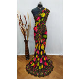 Black georgette printed saree with unstitched blouse for women
