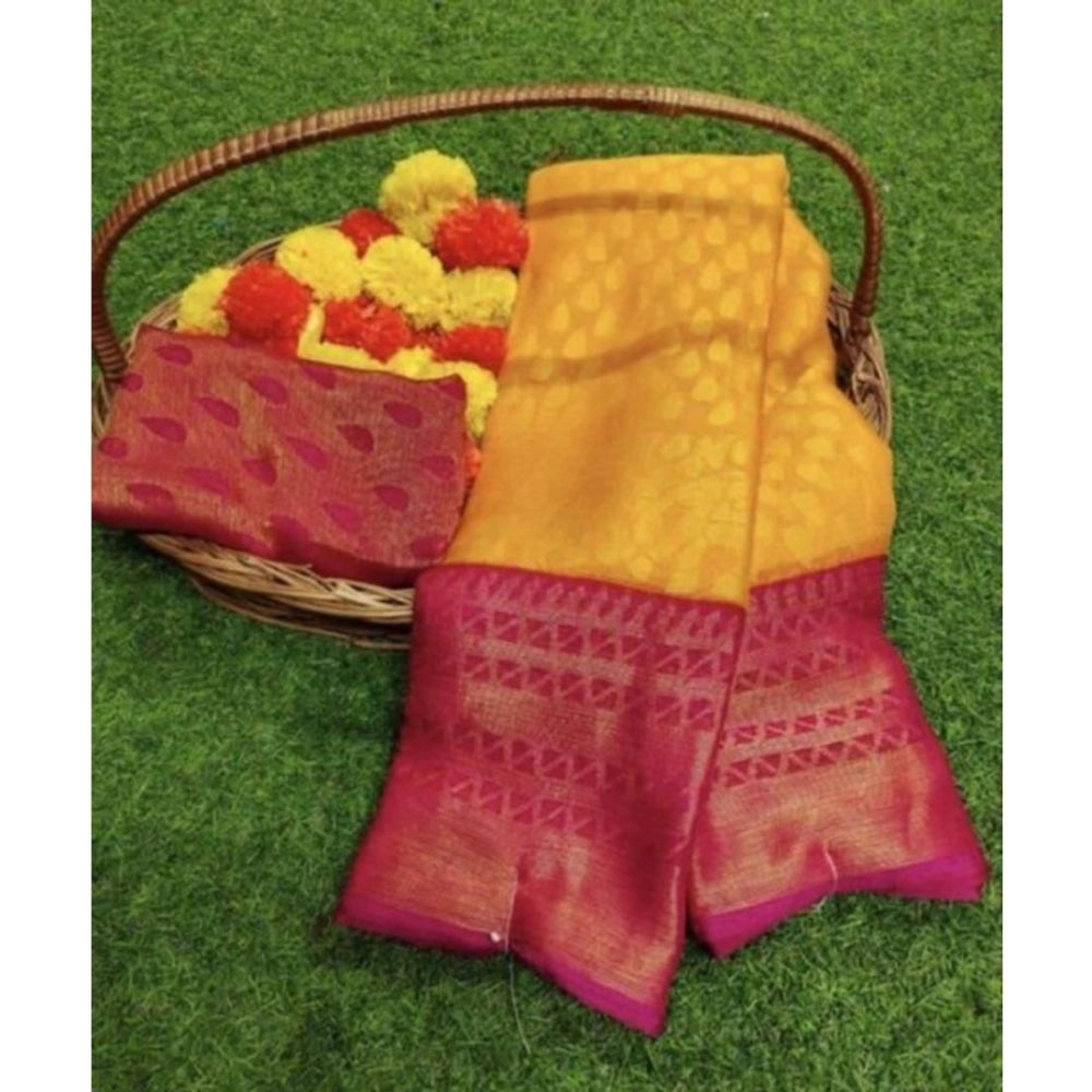 Green viscose rayon printed saree with unstitched blouse, traditional Indian women's wear on mannequin