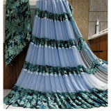 Blue satin patta printed saree with unstitched blouse for women