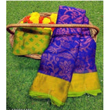 Royal Blue Viscose Rayon printed saree with unstitched blouse, exquisite women's traditional Indian wear