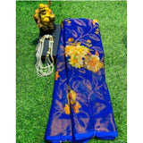 Royal Blue viscose rayon printed saree with unstitched blouse, high-quality women's ethnic wear on mannequin
