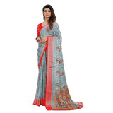Women's Viscose Rayon Printed Saree With Unstitched Blouse (Grey) - GillKart