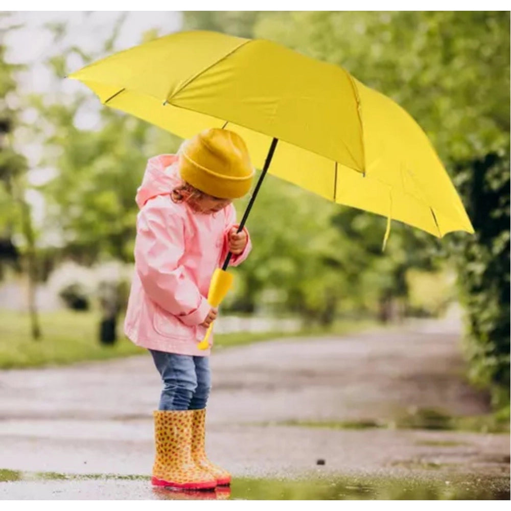 Assorted color banana-shaped mini umbrellas, lightweight & durable, great for kid's gifts, fits comfortably in carrying case