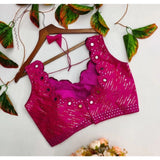 Women's Cotton Silk Embellished Padded Cup Readymade Blouse (Rani, Size: Free Size) - GillKart