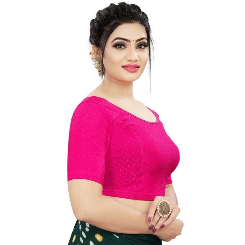 Women's Cotton Lycra Blend Solid Non Padded Readymade Blouse (Rani, Size: Free Size)