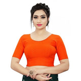 Women's Cotton Lycra Blend Solid Non Padded Readymade Blouse (Orange, Size: Free Size)