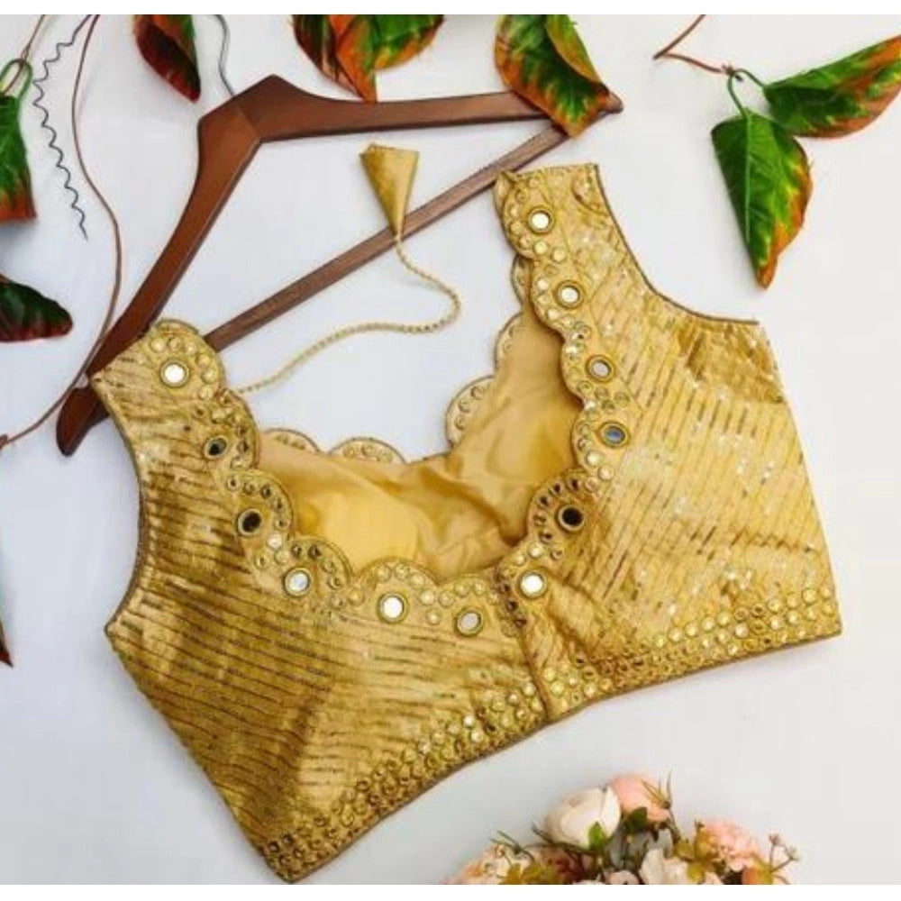 Women's Cotton Silk Embellished Padded Cup Readymade Blouse (Gold, Size: Free Size) - GillKart
