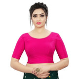 Women's Cotton Lycra Blend Solid Non Padded Readymade Blouse (Rani, Size: Free Size)