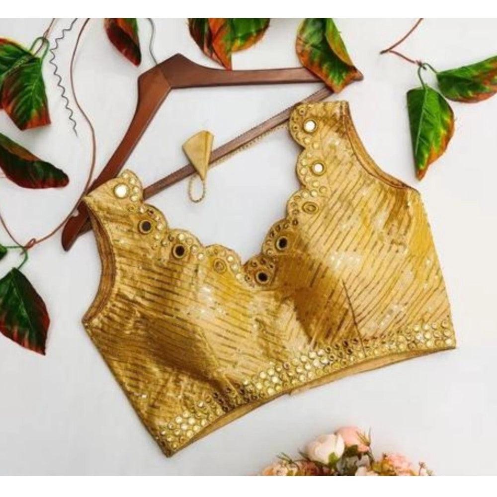 Women's Cotton Silk Embellished Padded Cup Readymade Blouse (Gold, Size: Free Size) - GillKart