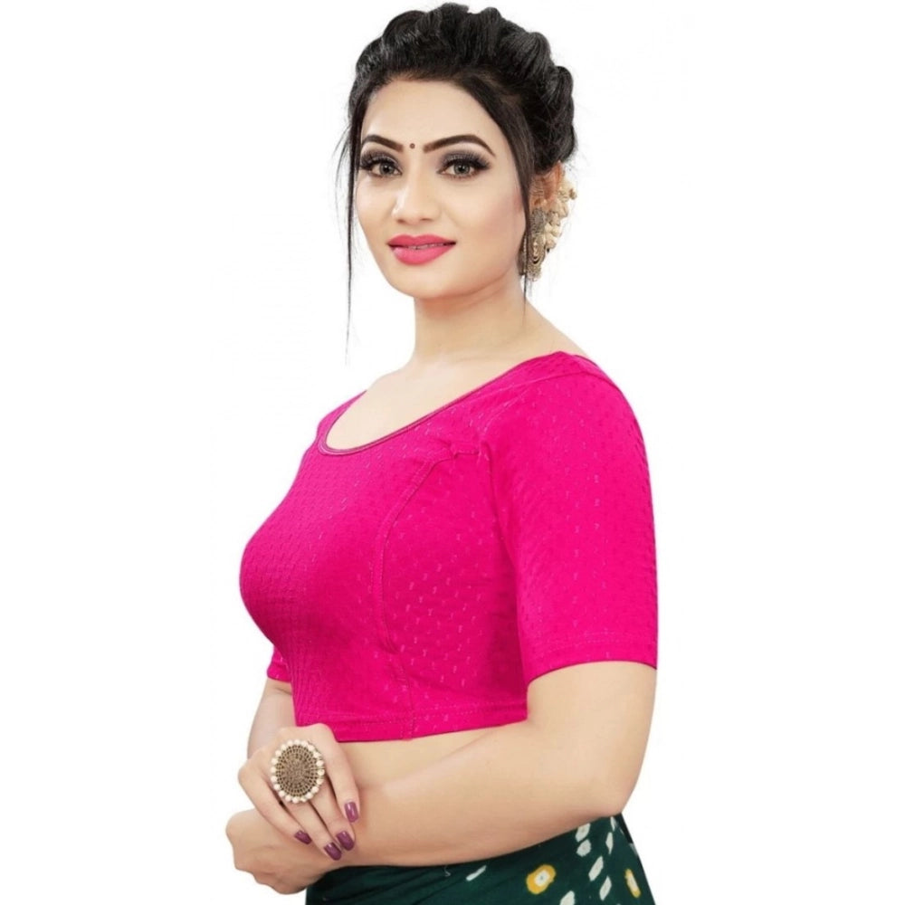 Women's Cotton Lycra Blend Solid Non Padded Readymade Blouse (Rani, Size: Free Size)