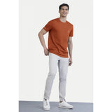 Men's casual half sleeve rust polyester crew neck t-shirt - solid style for everyday wear
